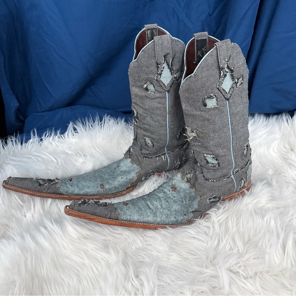 Bilbo ( coach roach kickers)Distressed Blue Denim Western boots US 9.5 - Picture 3 of 7